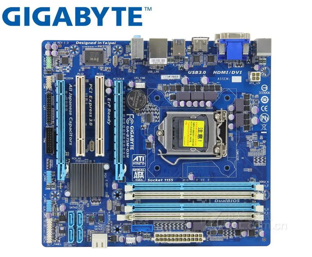 Оригинальная Материнская плата GIGABYTE LGA 1155 DDR3 USB2.0 USB3.0 DVI VGA HDMI GA B75M D3H 32 ГБ B75 б/у для