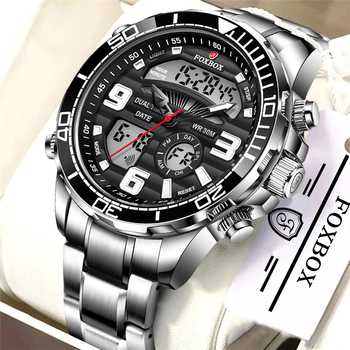 LIGE Luxury Watch Dual Display Mens Watches Stainless Steel Sport Wristwatch For Men Waterproof Date Clock Relogio Masculino+Box-36753
