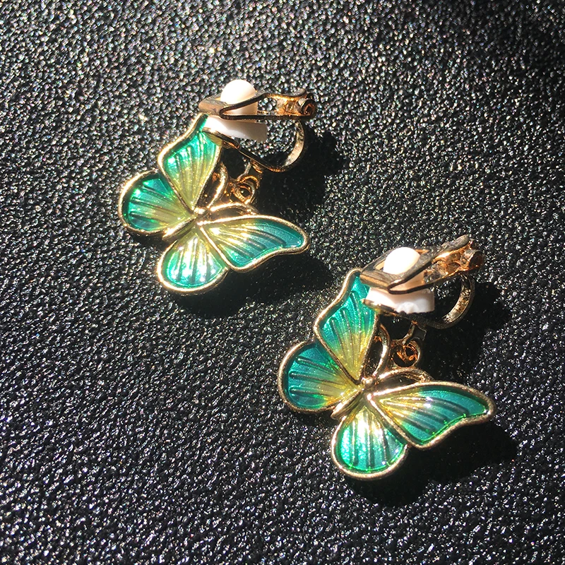 Butterfly Earrings No Hole Ear Clips Green Butterfly Clip On Earring Without Piercing Minimalist Earrings Jewelry CE508 images - 6