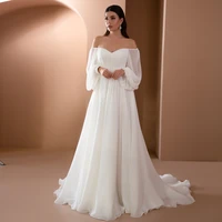 summer cheap wedding dresses chiffon pleat sweetheart full sleeve zipper a line bridal gowns novia do 2021 princess floor length