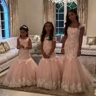 Популярные Платья с цветочным узором для девочек на свадьбу; Кружевная детская Торжественная одежда; 2020 милые платья с юбкой-годе для маленьких девочек