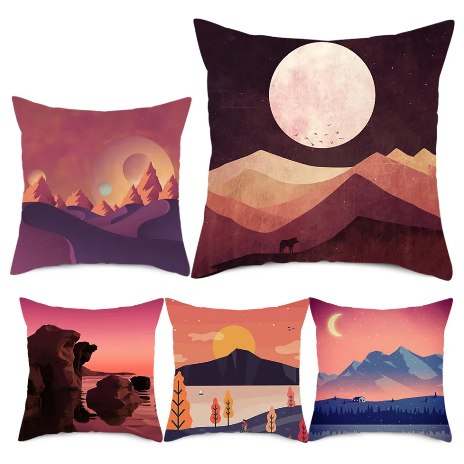 

Sunset Decorative Throw Pillows Sun Mountain Tree Natural Scenery Pattern Cushion Covers for Living Room Sofa Decorative Pillow