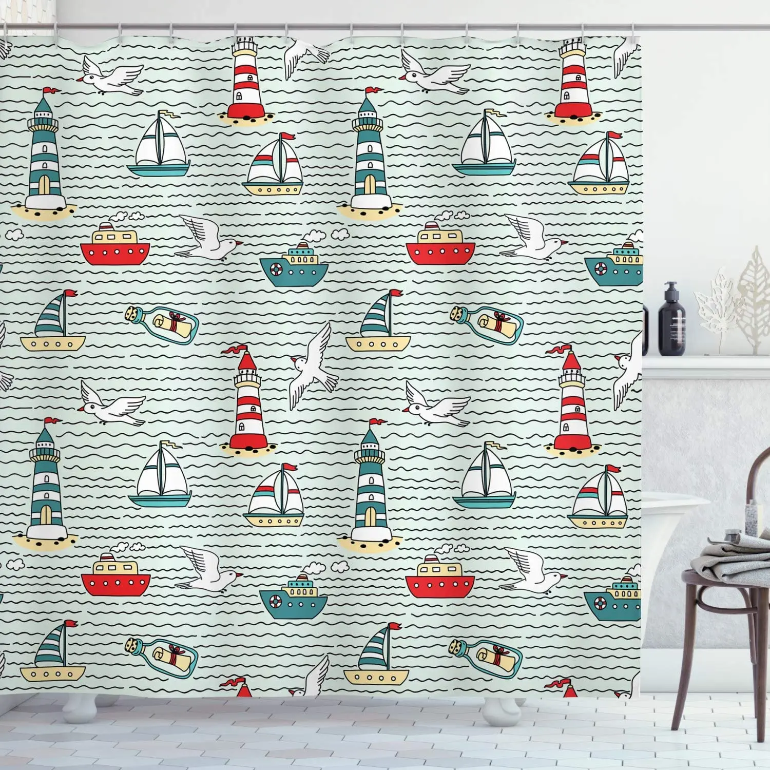 

Занавеска для душа с рисунком маяков, водонепроницаемая занавеска для ванны, темно-красная занавеска для ванной, подарок