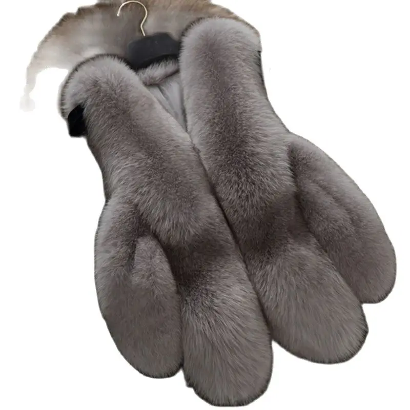 Новое поступление зимний плотный теплый меховой жилет серый женский из