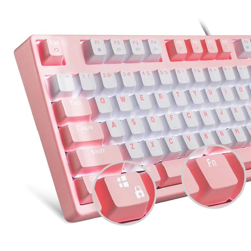 

SPYSELF Pink Mechanical Keyboard 87 Keys LED Backlight Gaming Keyboard USB Wired Keyboard Blue Switch for PC Laptop Desktop