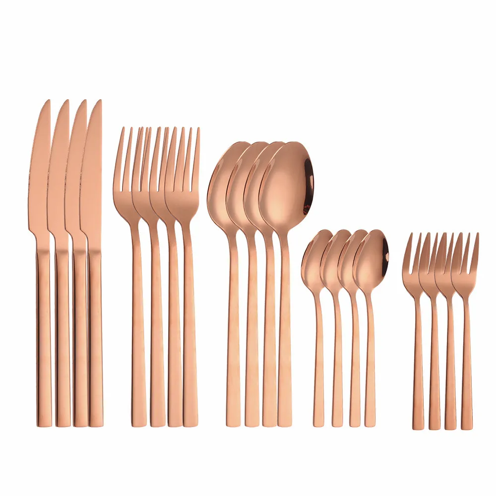 

20Pcs Set Stainless Steel Cutlery Set Rose Gold Dinnerware Set Spoon Fork Knife and Tea Fork Set Tableware Eco Friendly Flatware