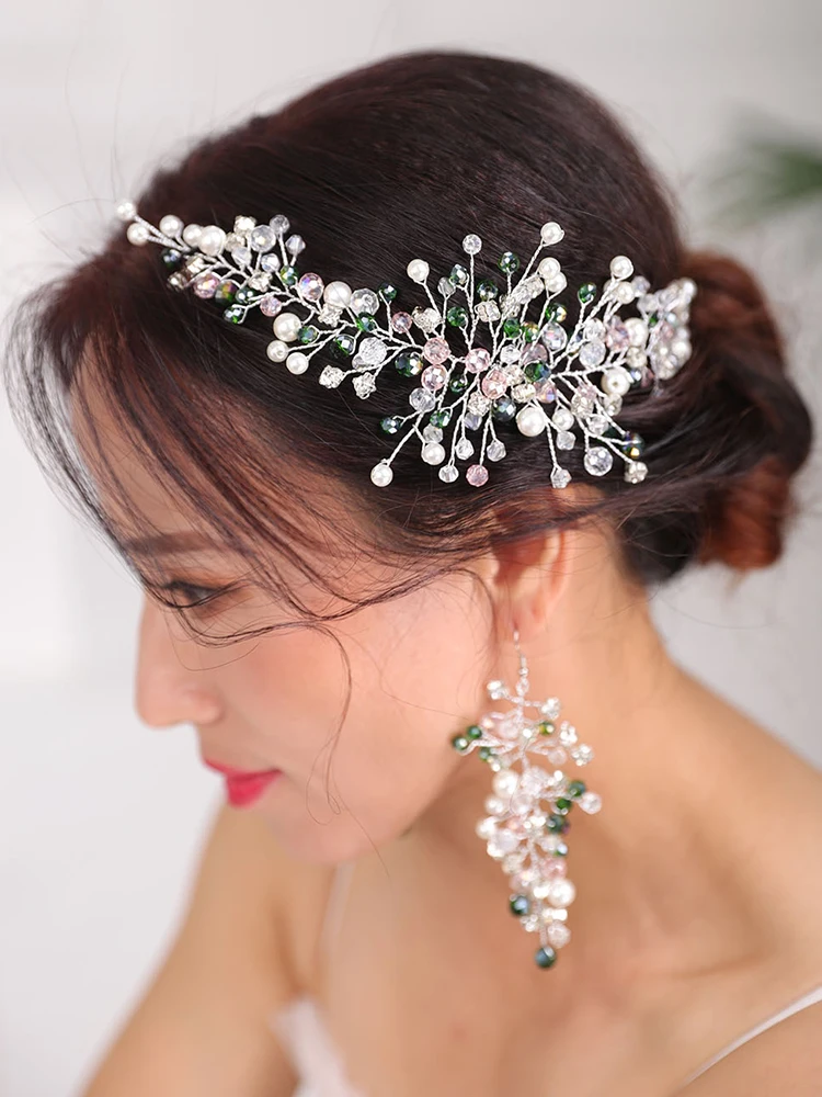 Свадебные украшения для волос серьги богемный зеленый головной убор аксессуары