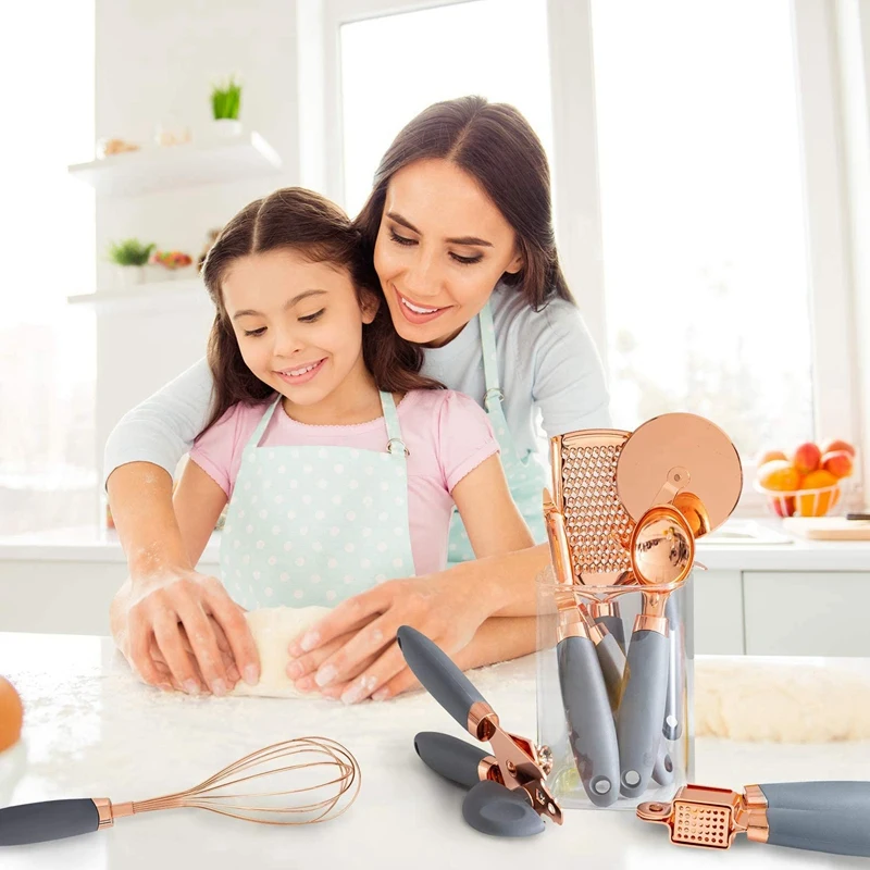 

Kitchen Gadget Set Copper Coated Stainless Steel Utensils with Soft Contact Gray Handles kitchen tools accessories kitchen items