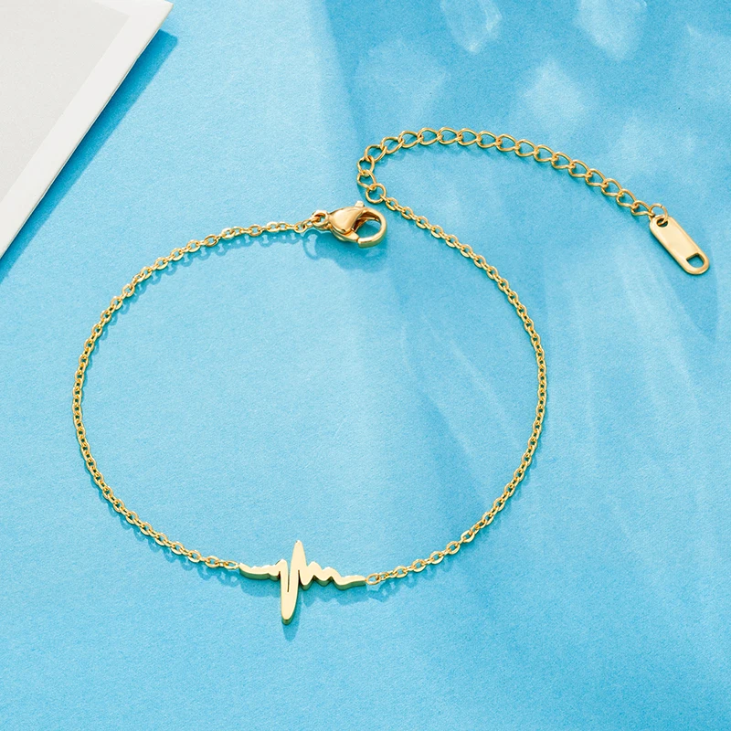 Женский браслет из нержавеющей стали с сердцебиением регулируемый золотого