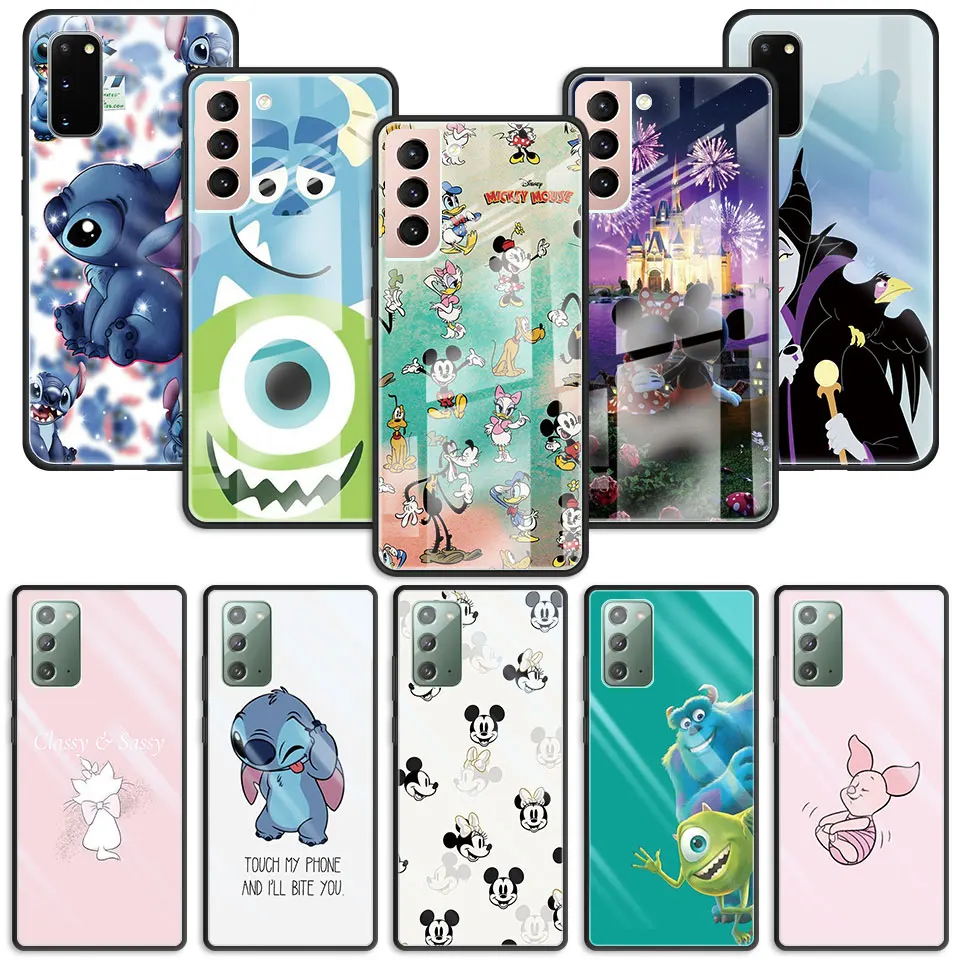 

Disney Cartoon Animation Funda for Samsung Galaxy S20 FE S21 Note 20 Ultra S10 Plus Tempered Glass Case Cover Luxury Coque