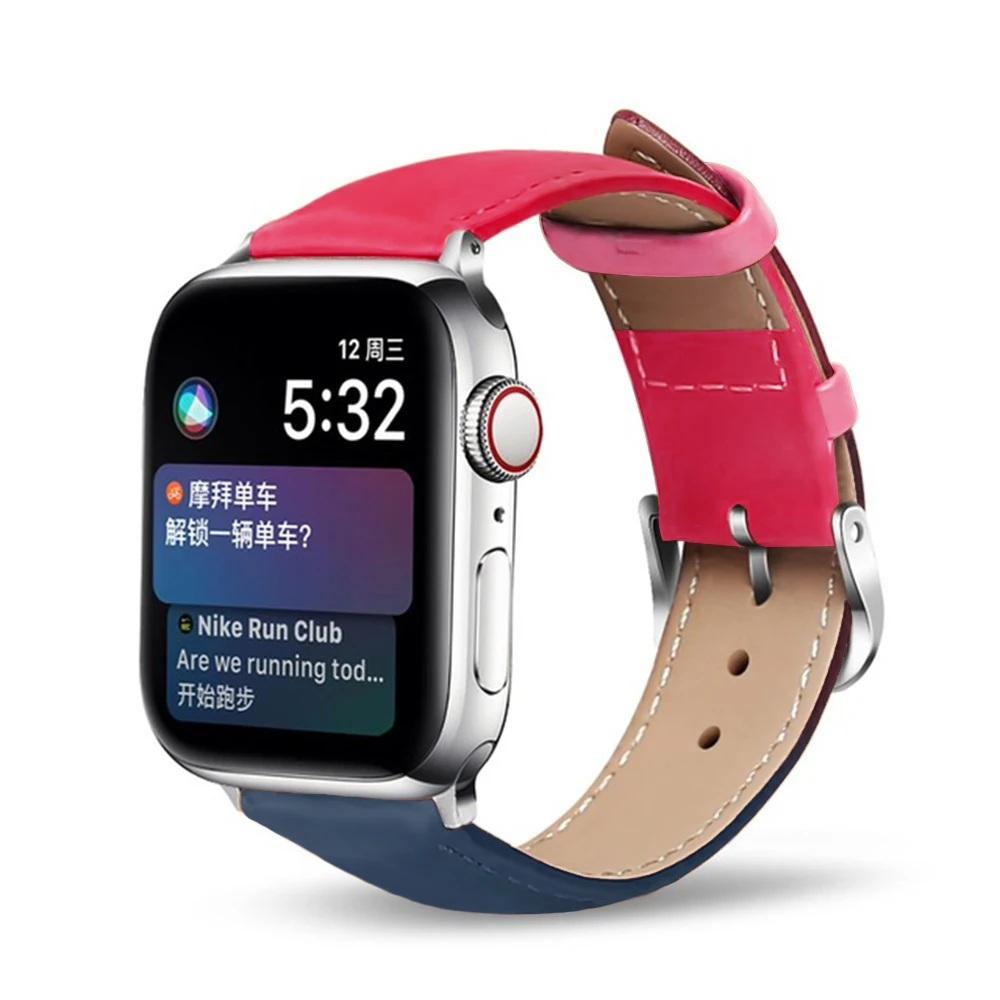 Pink and blue Кожаный ремешок для часов Apple, подходит для 5, 40 мм, 44 мм, браслет, ремень из натуральной кожи, ремешок для часов 38 мм, 42 мм, iwatch, серия 4/3/2/1 - Цвет ремешка: Pink and blue