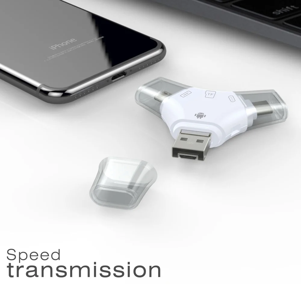 

Мобильный телефон адаптер USB разъем Apple Android четыре в одном Type-c Многофункциональный мобильный телефон кардридер Lightning