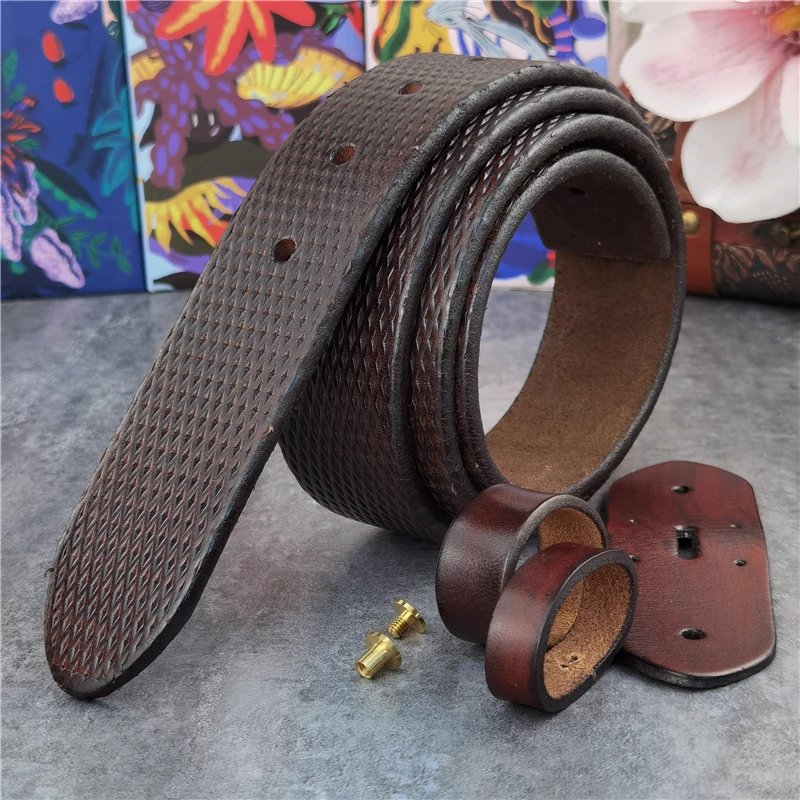 

Luxury Vintage Pop Dot Carving Top Thick Leather Men Belt Without Buckle Cinturon Mujer Mens Leather Belts Without Buckles SP12