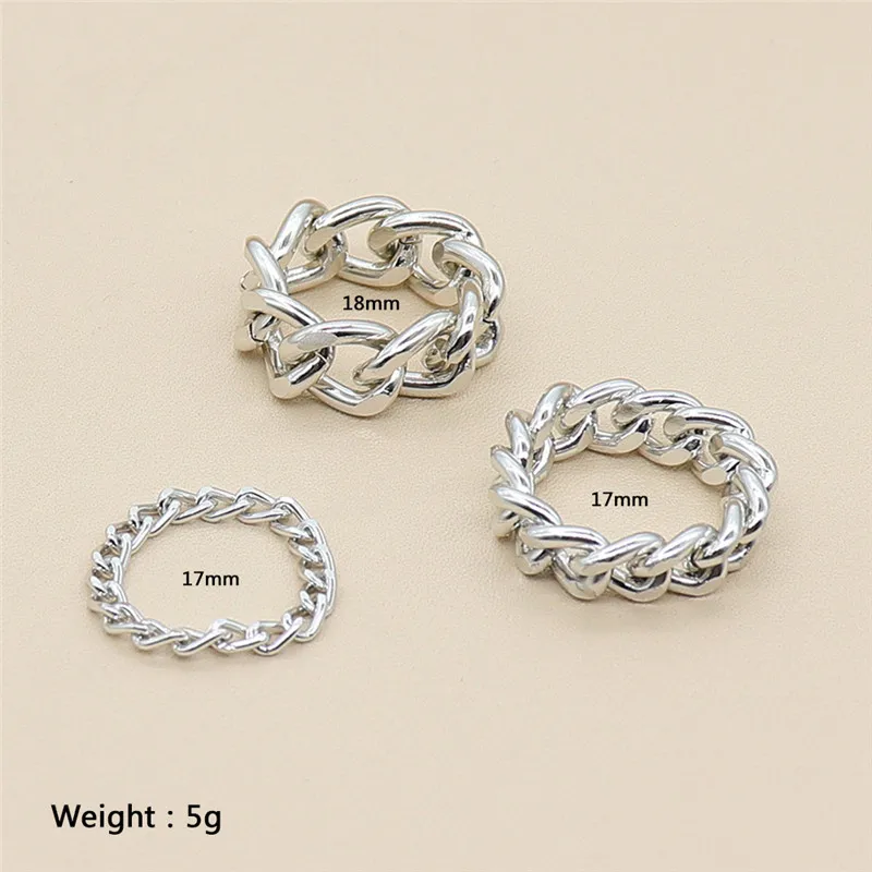 

Simple Silver Color Hollow Chunky Chain Finger Rings Set for Women Ladies Geometric Knuckle Ring Hiphop Jewelry Anillos 3PCS/Set