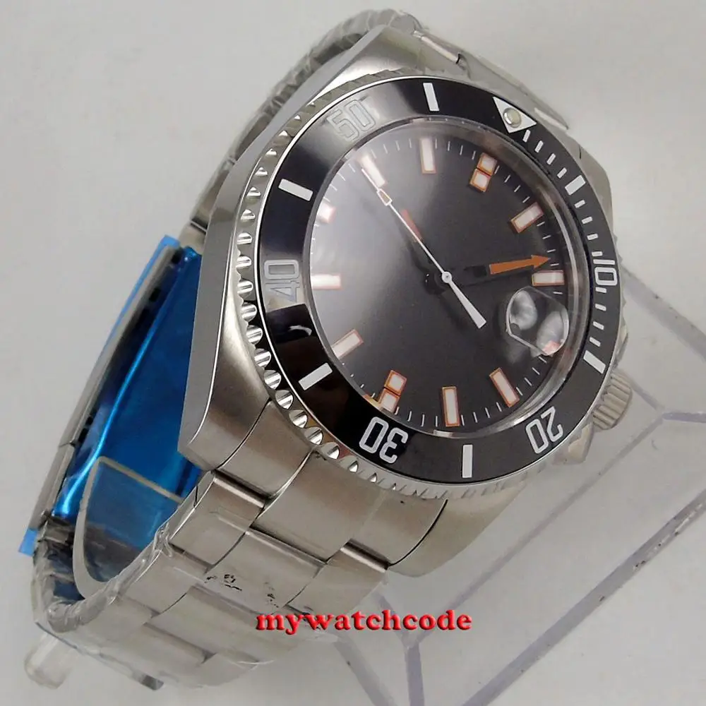 Мужские автоматические часы из нержавеющей стали 316L с черным зеркальным стеклом