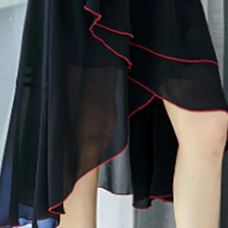 

Oversized dress summer 2020 new chubby dress with belly covering black red chiffon skirt