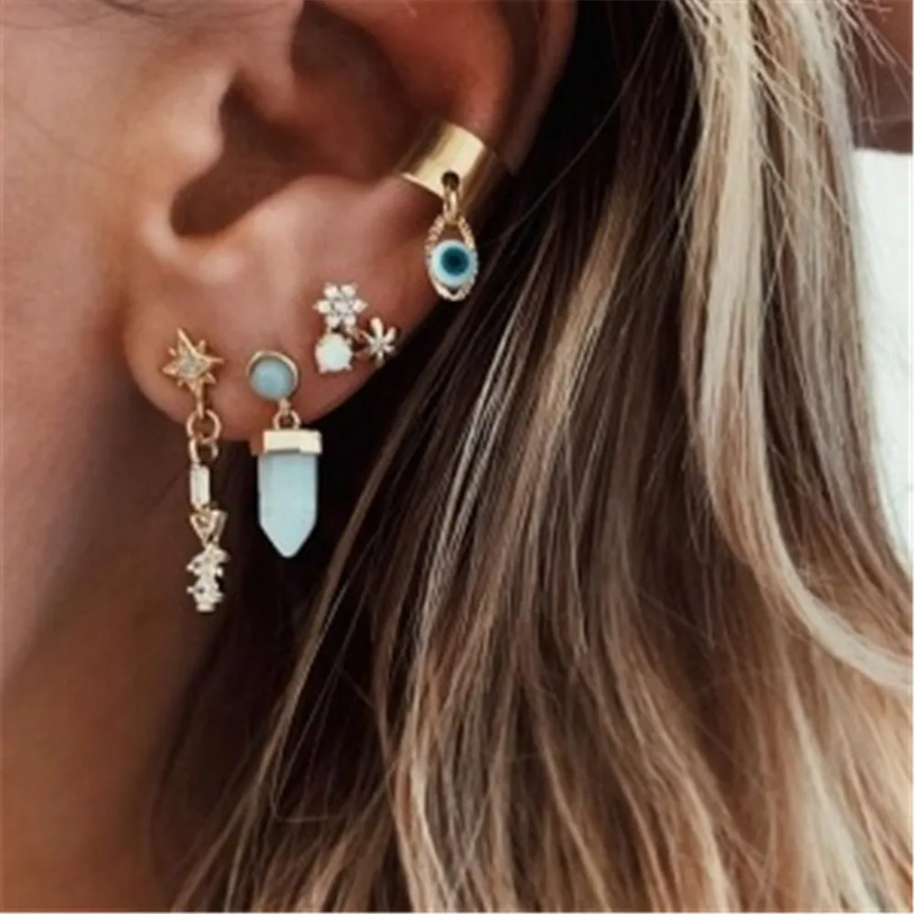 Женские шестигранные серьги гвоздики MLING набор из 4 шт./компл. винтажных сережек в