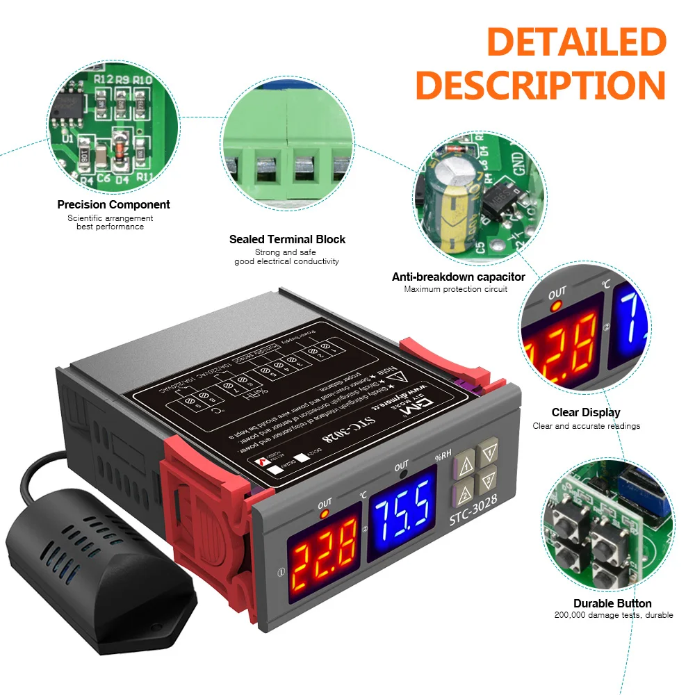 SHT2000 STC-3028 цифровой Температура регулятор влажности Измеритель 12V 110/220V 10A дома цифровой термостат гигростат инкубатор коробка