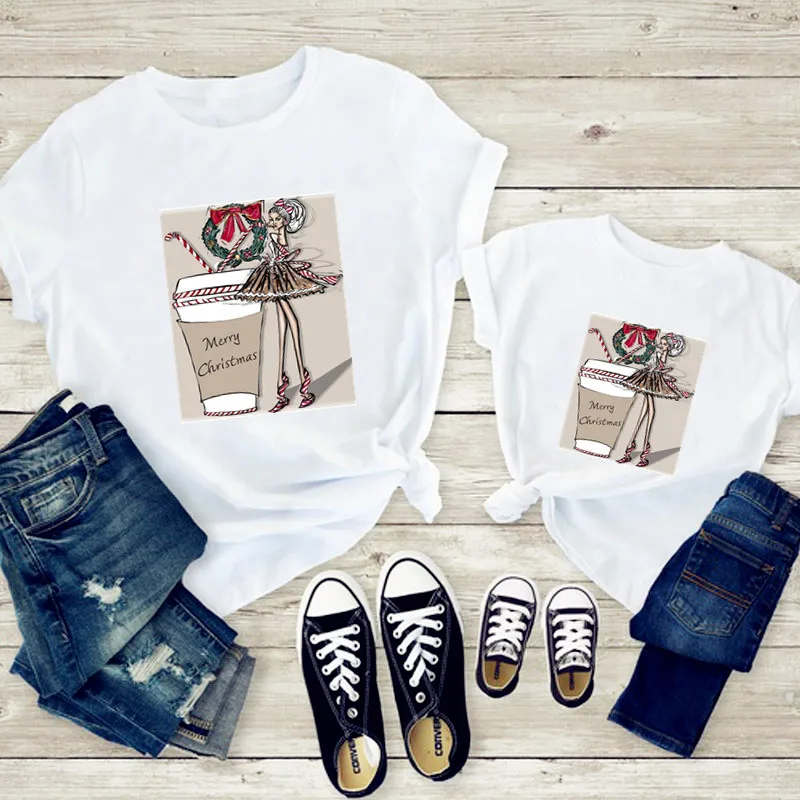 Ropa de Navidad para madre e hija, ropa a juego para Familia, camiseta informal blanca, 2020-3