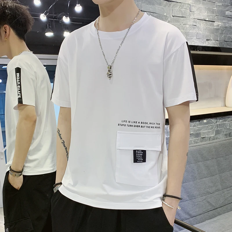 

New Causal O-NeckT-Shirts Male Summer Short Sleeve Tee Shirt Cotton Soft White/Black/Grey Men's Tshirt Top Clothes With Pocket