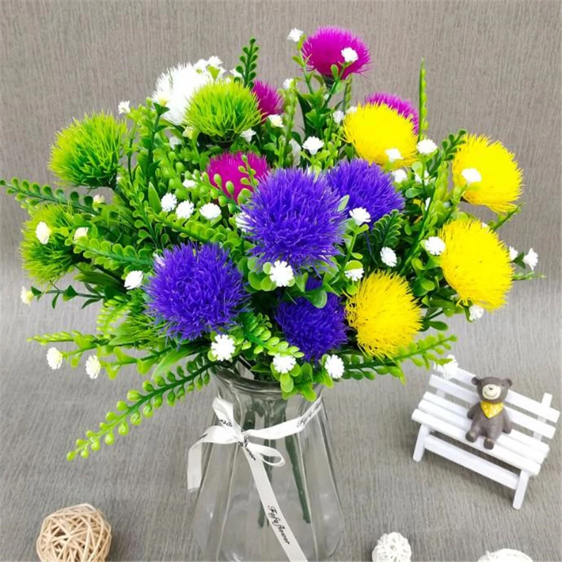 

3 Bunches 5 Forks Waterweed Ball Chrysanthemum Plastic Simulation Flower Waterweed Dandelion Flower Gardening Home