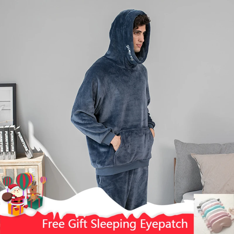 Зимняя теплая Фланелевая Пижама для мужчин пижамы с длинным рукавом коралловые