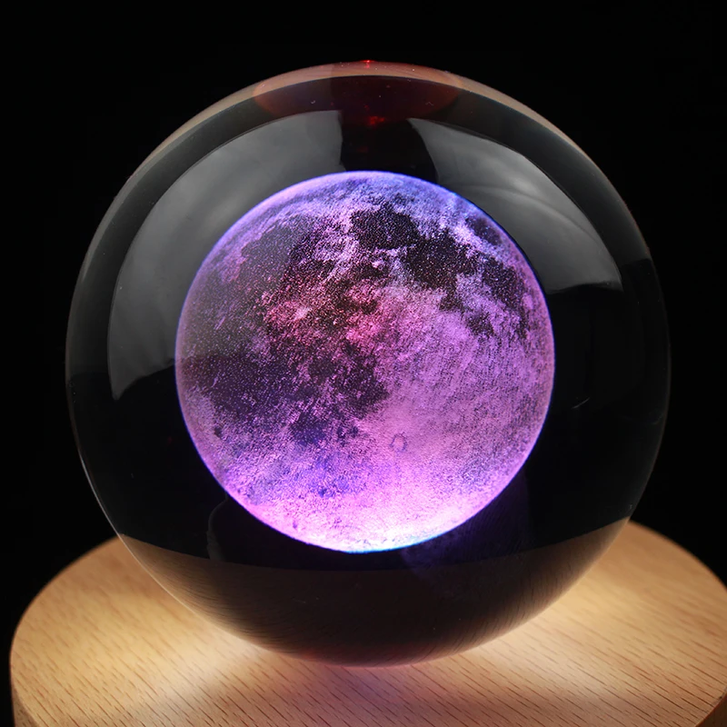 60MM80MM 3D Crystal Moon Ball Glass Sphere Snow Globe Laser Engraved Solar System Miniature Model Home Decor Astronomy Gift images - 6