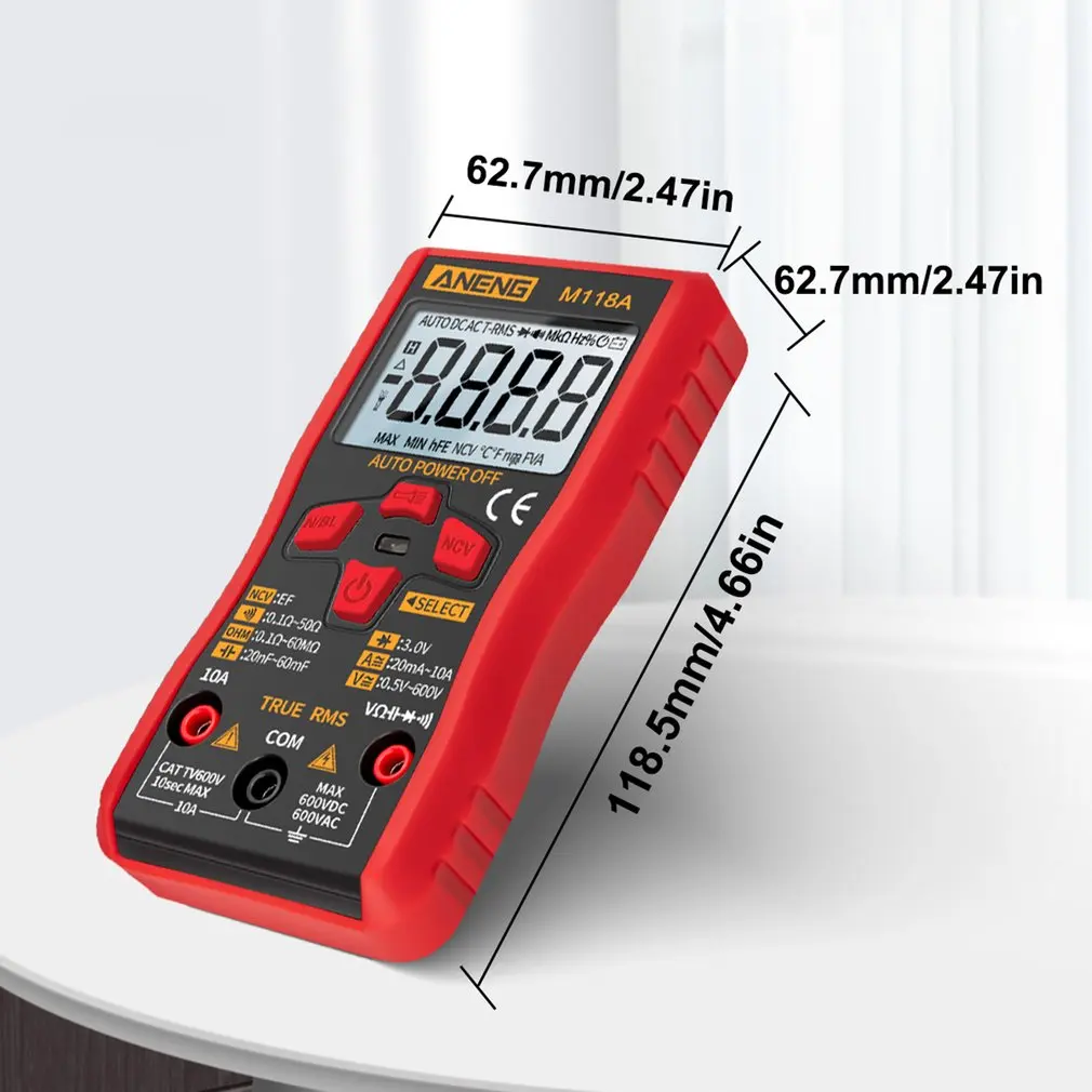 ANENG M118A Backlight Digital Multimeter Non Contact Stable LCD Display Measurment Tool ABS Battery Powered Smart Auto Range