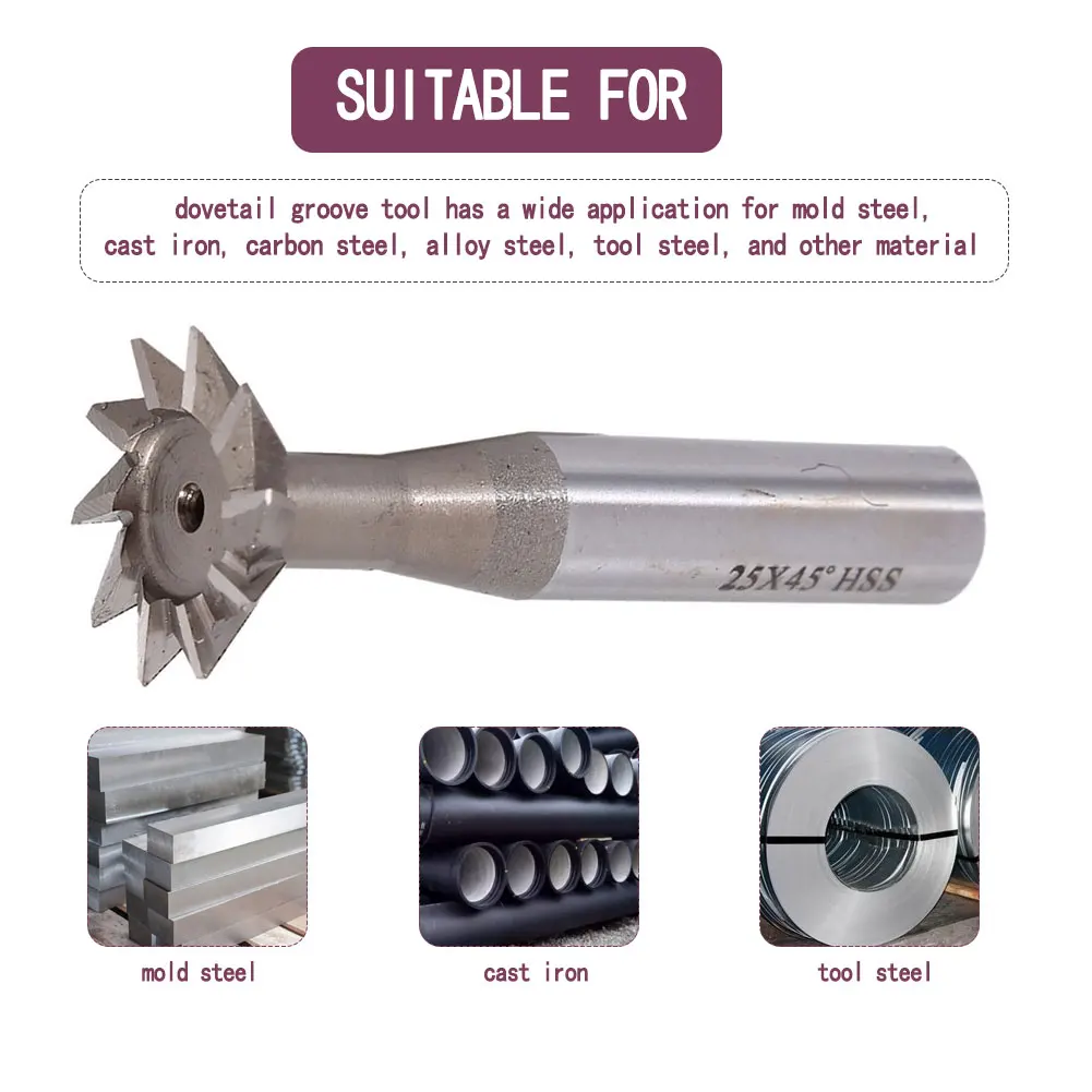 

25mm 45 Degree HSS Straight Shank HSS Dovetail Milling Cutter End Mill Smooth Cutting Groove Milling High Speed Steel Tool Bit