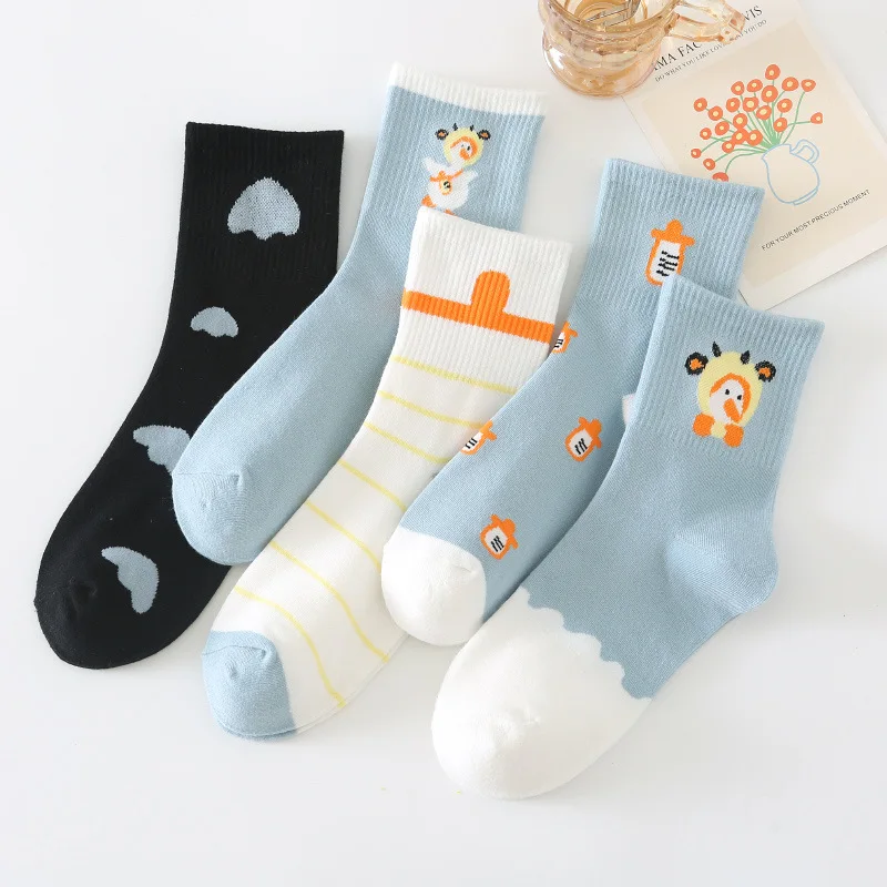 

Женские Жаккардовые носки с мультяшным рисунком, женские хлопковые носки, повседневные Мягкие носки для девочек на осень и зиму, модные мил...