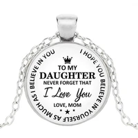 fashion classic to my daughter i love mom cabochon glass pendant necklace princess crown pendant girl holiday creative gifts