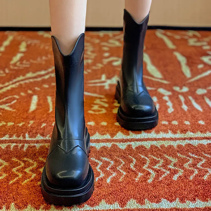 

2021 Luxury Chelsea Boots Women Platform Ladies Boots Chunky Winter Shoes Short Ankle Boots Thick Heel Brand Designer Leather