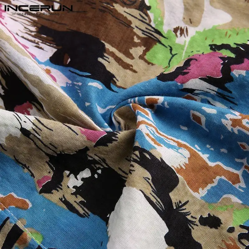 

INCERUN Summer Short Sleeve Shirt Men Printed Breathable 2021 Lapel Streetwear Casual Hawaiian Shirts Men Vacation Camisas