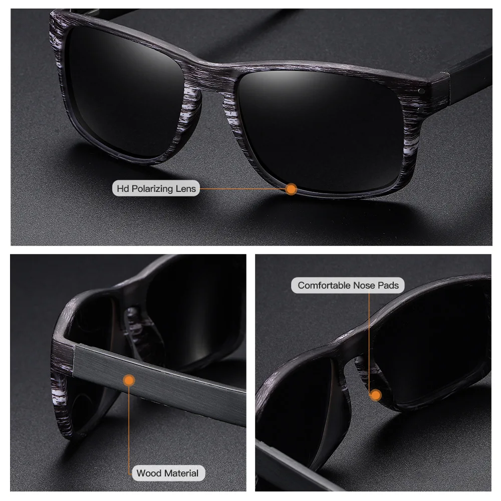 

New Square Retro Polarized Bamboo Grain Wood Grain Sunglasses Men Women Brand Designers Outdoor Sports Fishing Driving Glasses