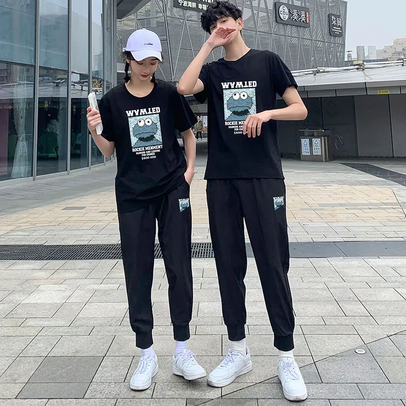 

2021 summer sports suit men's and women's same style couple leisure morning running fitness women's slim couple korean version
