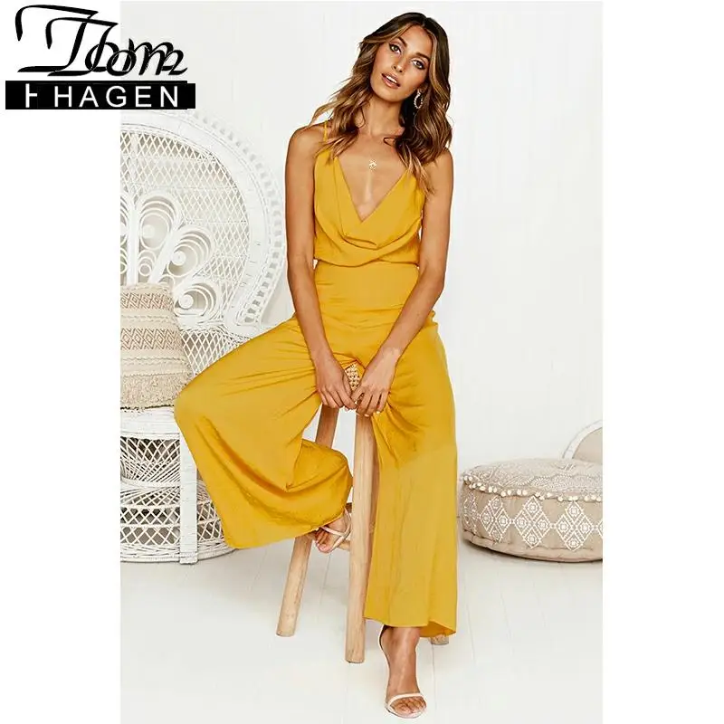 Летний женский комбинезон без рукавов сексуальный с широкими штанинами Женский