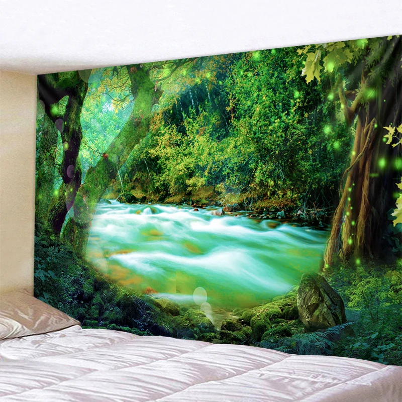 

Forest Waterfall Tapestry Beautiful Forest Psychedelic Waterfall Background Tapestry Living Room Bedroom Home Decor Supplies