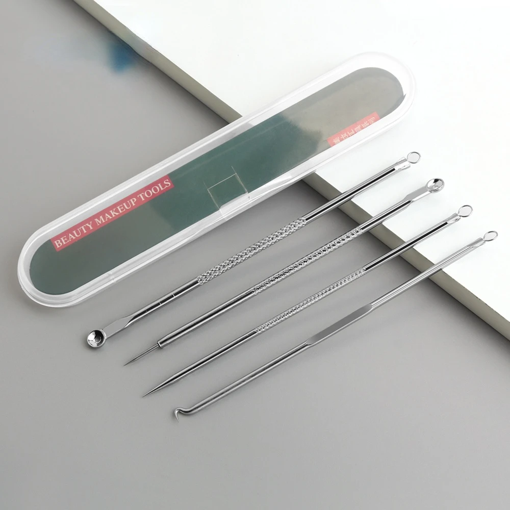 

Suwn 4Pc/Set Stainless Steel Blackhead Removal Kit Acne Blemish Pimple Extractor Remover Needles Cosmetic Face Cleaning Tool