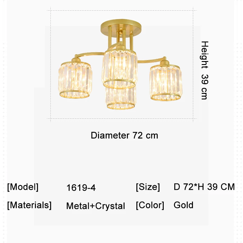 4 Light Современная хрустальная люстра, освещение для столовой, кухни, спальни, цепочка, подвесная люстра, потолочные золотые светильники - Цвет абажура: 4 Light