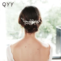 qyy flower hair comb crystal handmade pearl bridal hair accessories for women gold wedding jewelry rhinestone bride headpiece