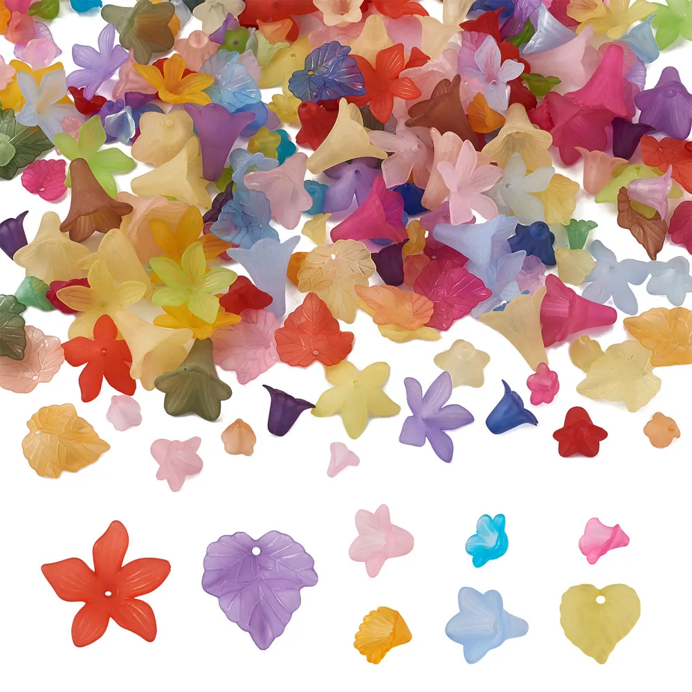 

240pcs/Box Transparent Acrylic Beads Mixed Color Flower Bead Caps Frosted Dangle Charm Pendants for DIY Crafts Jewelry Making