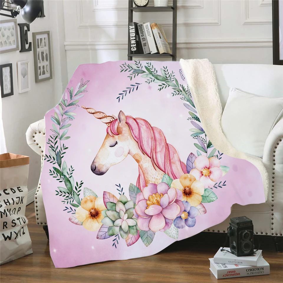 New Unicorn Pattern Soft Throw Blanket Couch Bed Chair Rest Nap Cartoon Plush Bedspread Cover | Дом и сад