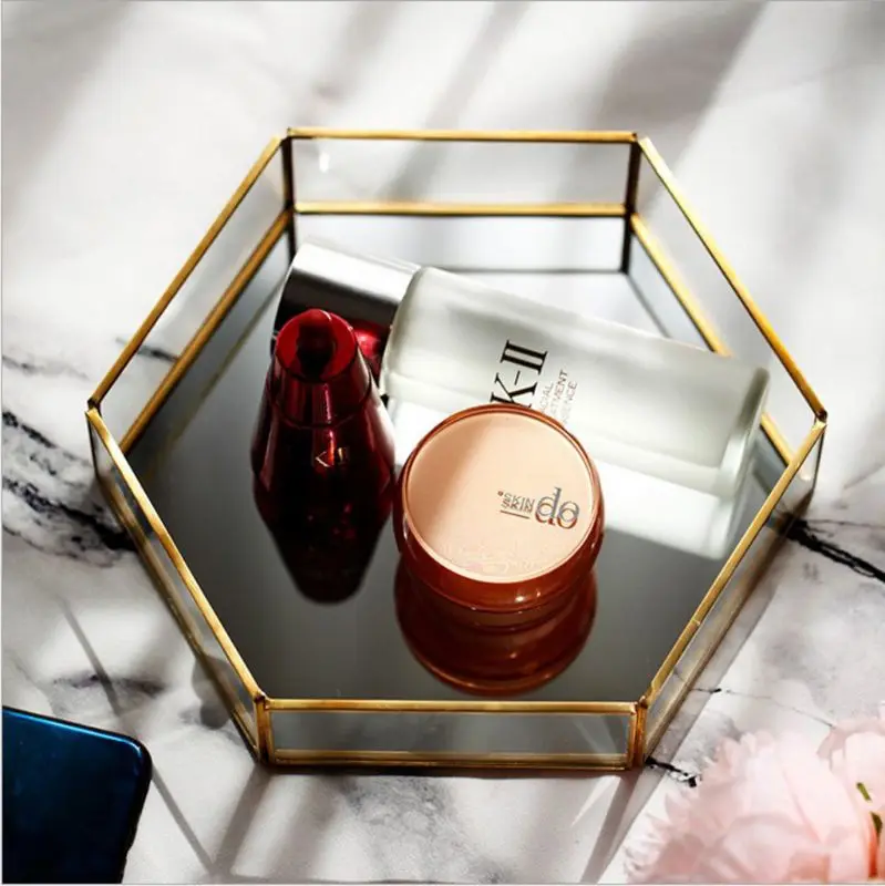 

Mirror Gold Octagonal Square Jewelry Tray Dish Plate Decor Tray Jewelry Display