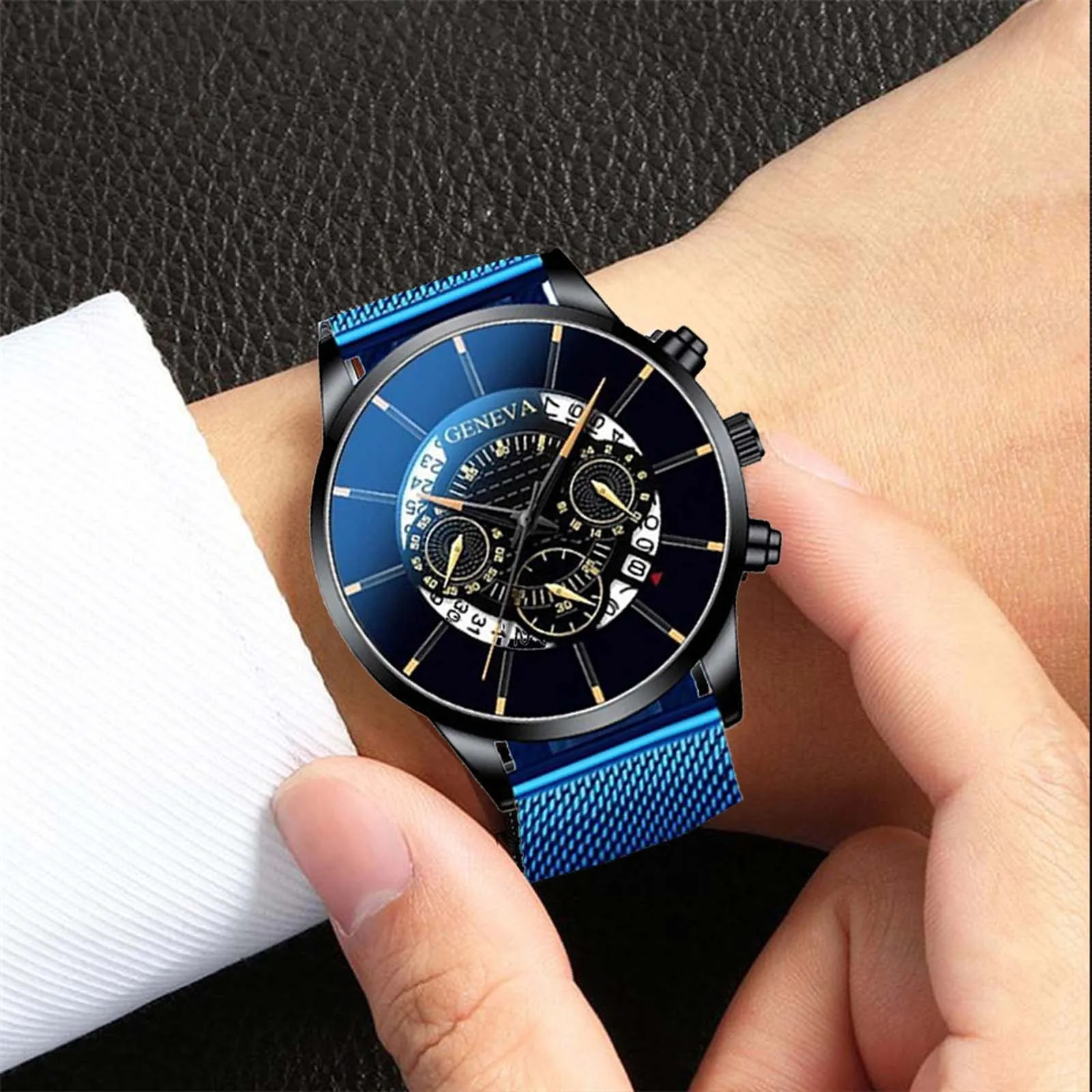

2021 Luxury Men's Business Calendar Watches Stainless Steel Mesh Belt Quartz Watch Luxury Brand Wristwatches Sport Bithday Gift