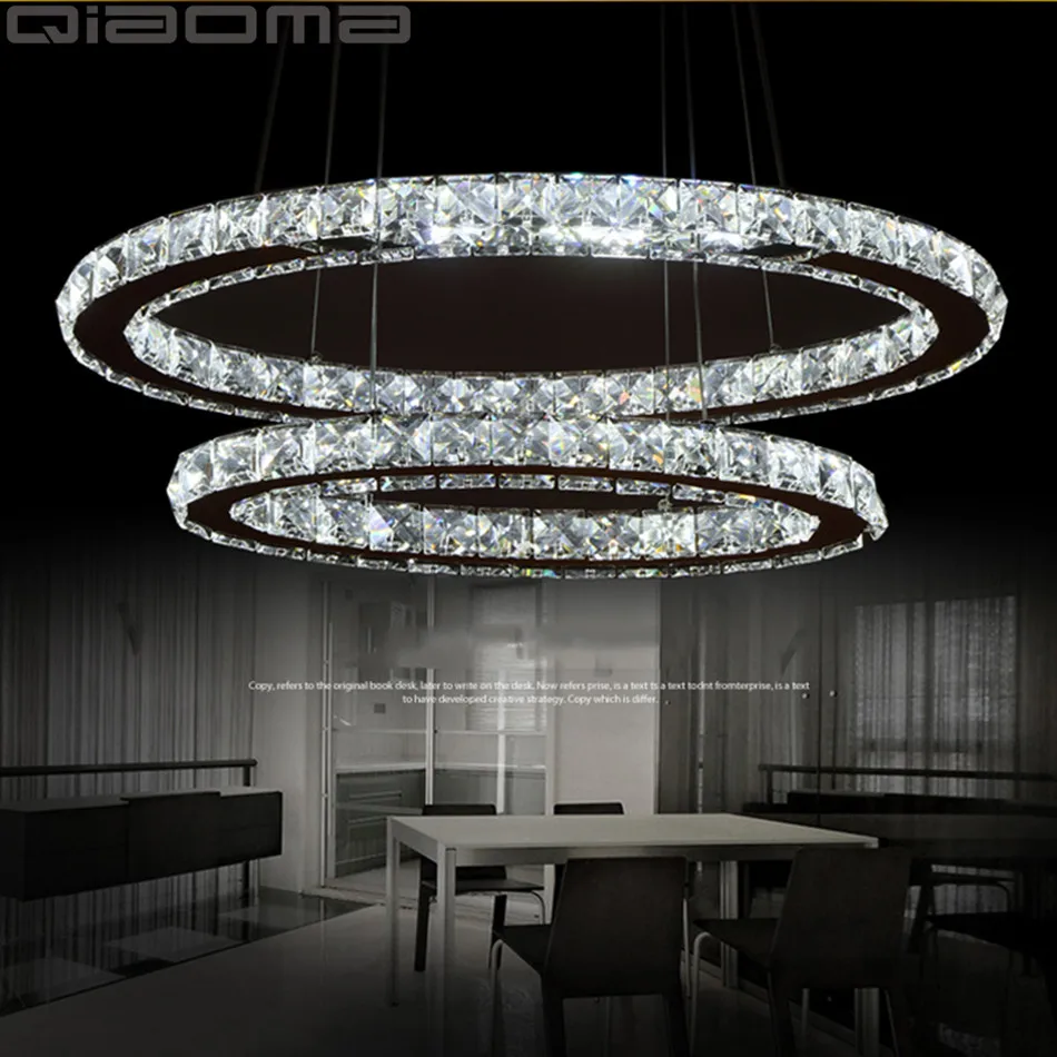 

Dimmable 45W Oval Double Ring Crystal LED Pendant Light Indoor Home Deco Pendant Lighting Cristal Fixtures for Dining Room Bar