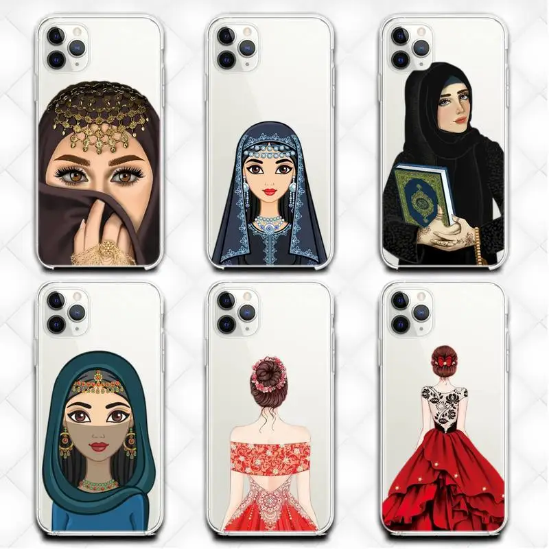 

Luxury Woman Crown Hijab Face Muslim Islamic Phone Case Transparent Case For Iphone 6 6s 7 8 Plus XR X max 11 12 Pro Mini Max