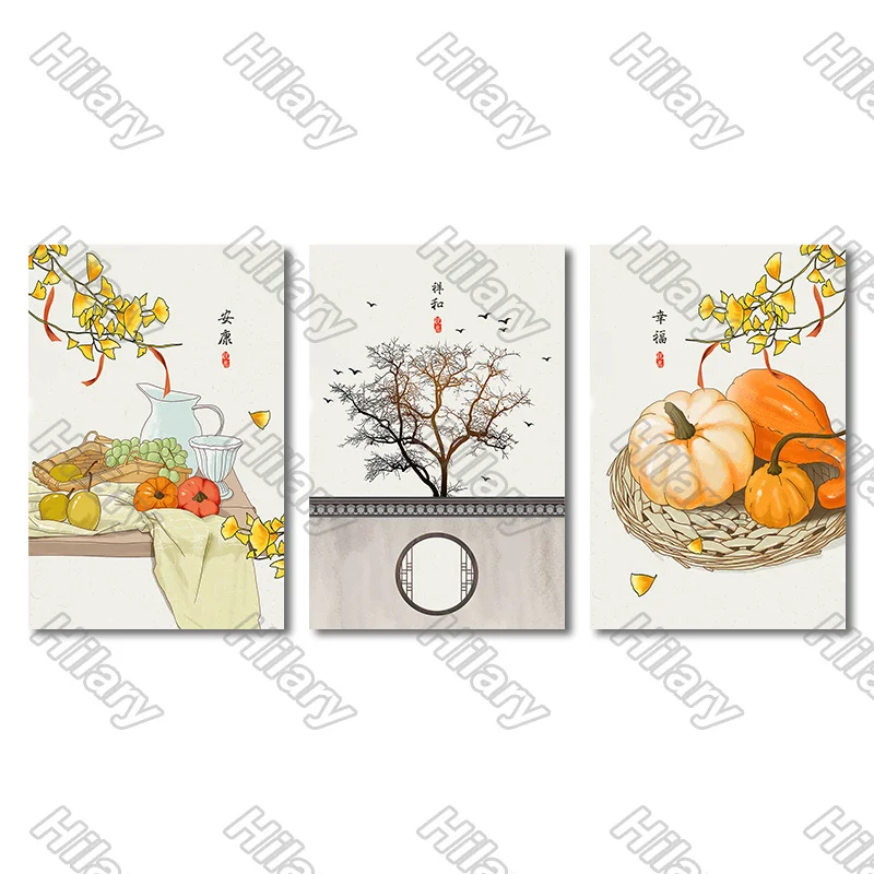

Poster Fruit Tea Pumpkin Still Life Canvas Painting and Prints Wall Art Pictures Decoration for Living Room 3Pcs Frameless Style