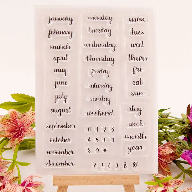 

English Month Day Date Numbers Clear Stamp Transparent Silicone Sealing For Planner Notebook Decoration Scrapbooking DIY Craft