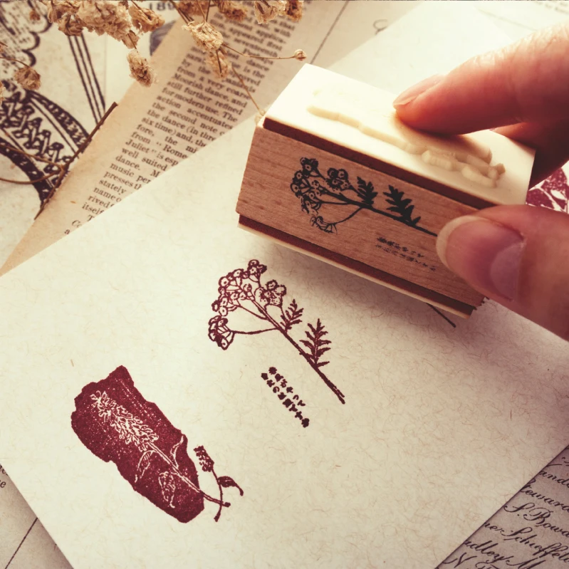 Винтажные растения цветы двухсторонние украшения штамп деревянные и резиновые