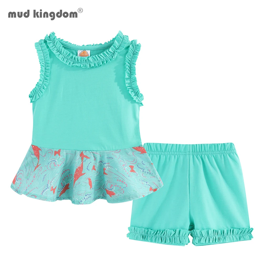 

Mudkingdom Ruffle Summer Toddler Girl Outfit Pleated Sleeveless Tank Tops and Shorts Set for Girls Cute Clothes Suit Solid